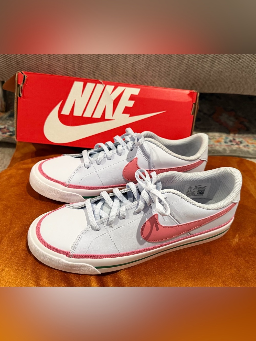 Nike Kids White Sneakers with Pink Swoosh and Trim
